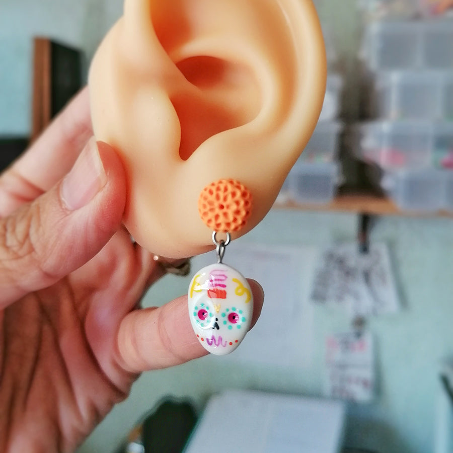 Aretes Calavera de azúcar con flor