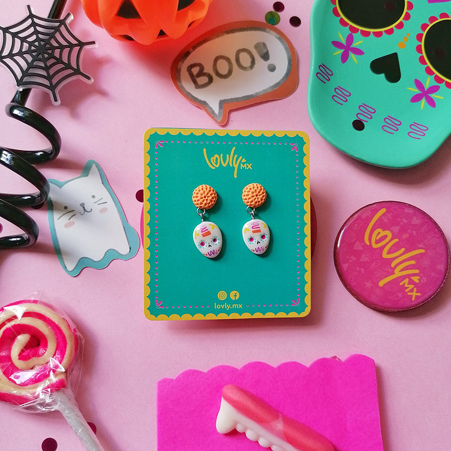 Aretes Calavera de azúcar con flor