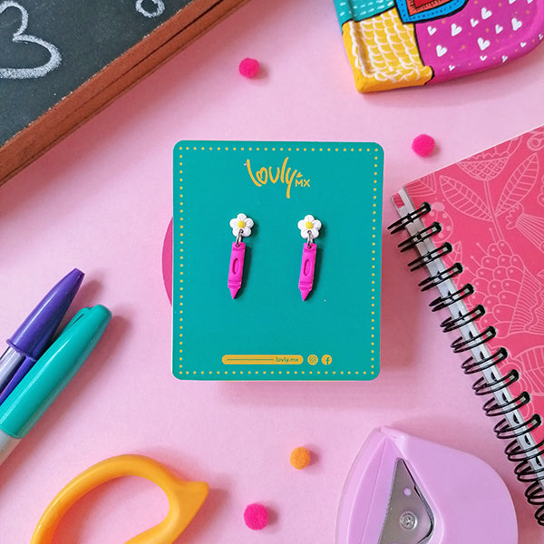 Aretes crayola rosa