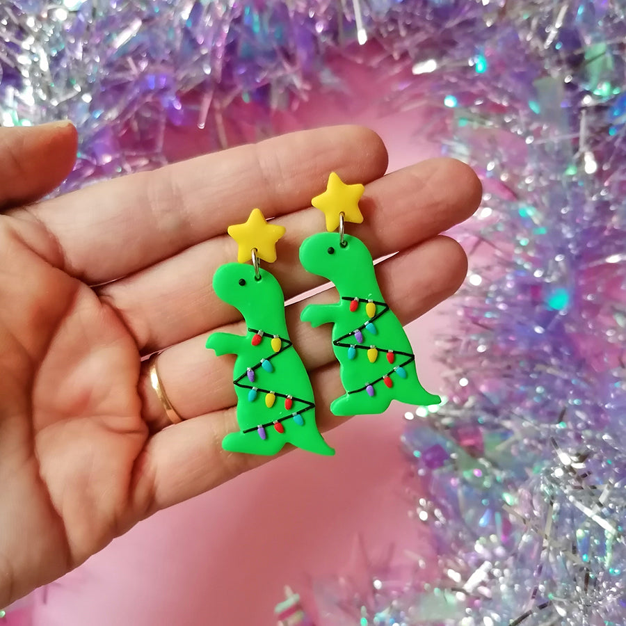 Aretes DinoRex navidad