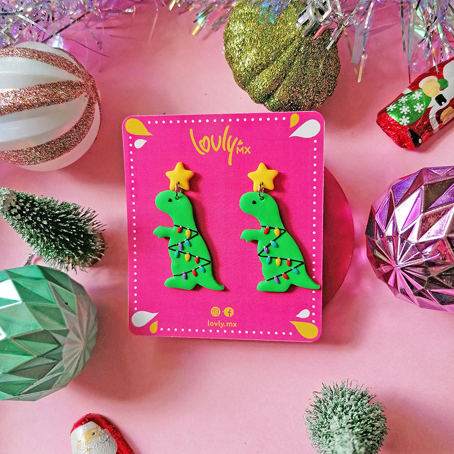 Aretes DinoRex navidad
