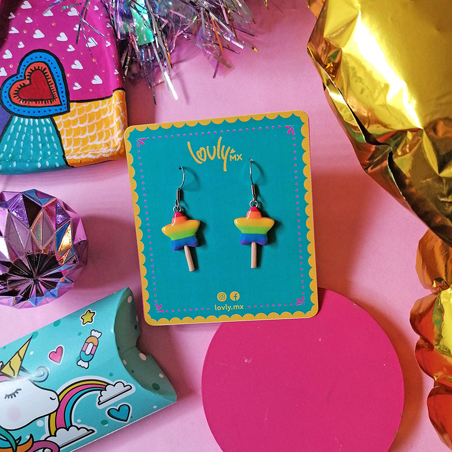 Aretes paleta de estrella rainbow