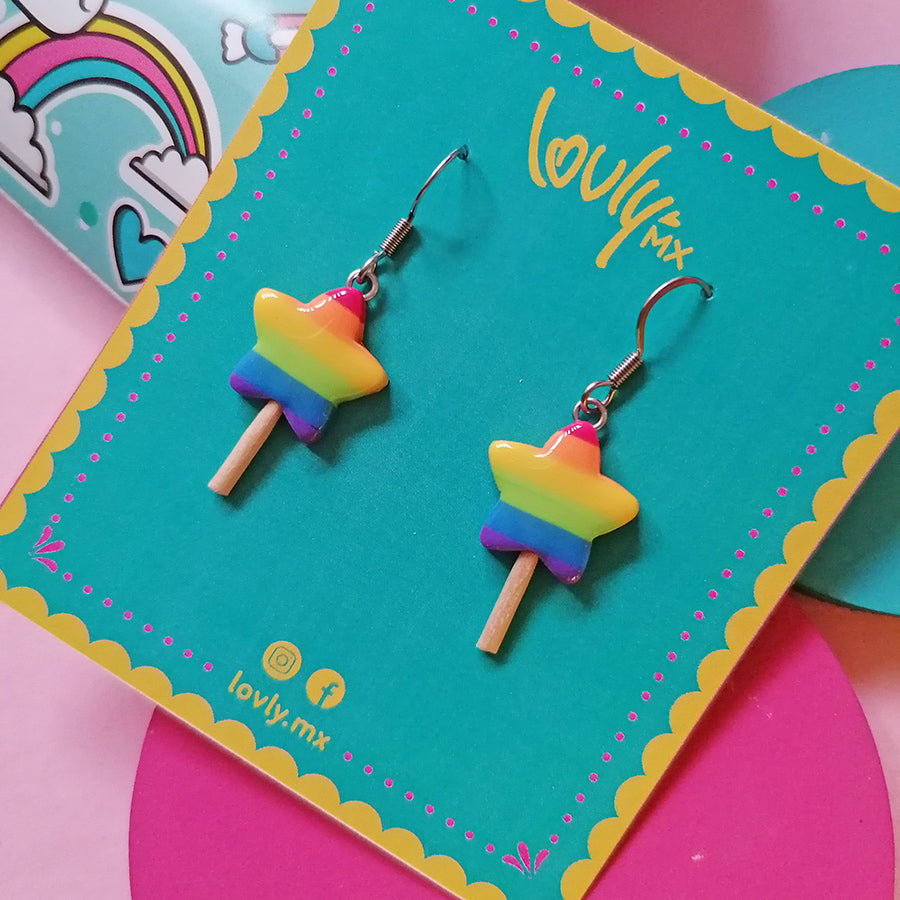 Aretes paleta de estrella rainbow
