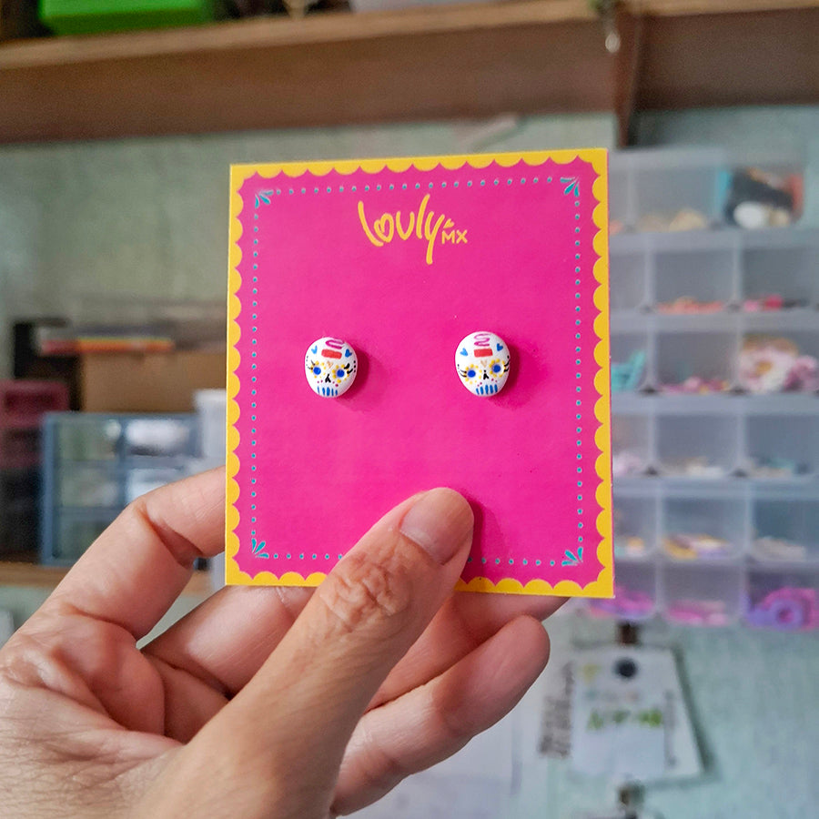 Aretes mini calavera de azúcar
