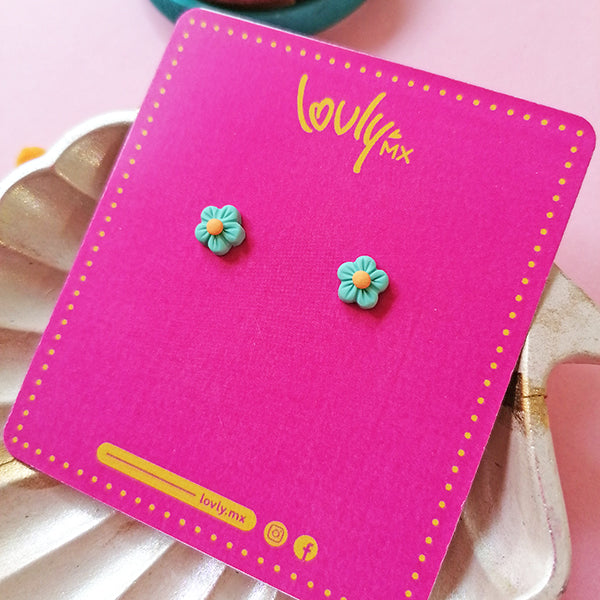 Aretes mini flores turquesa