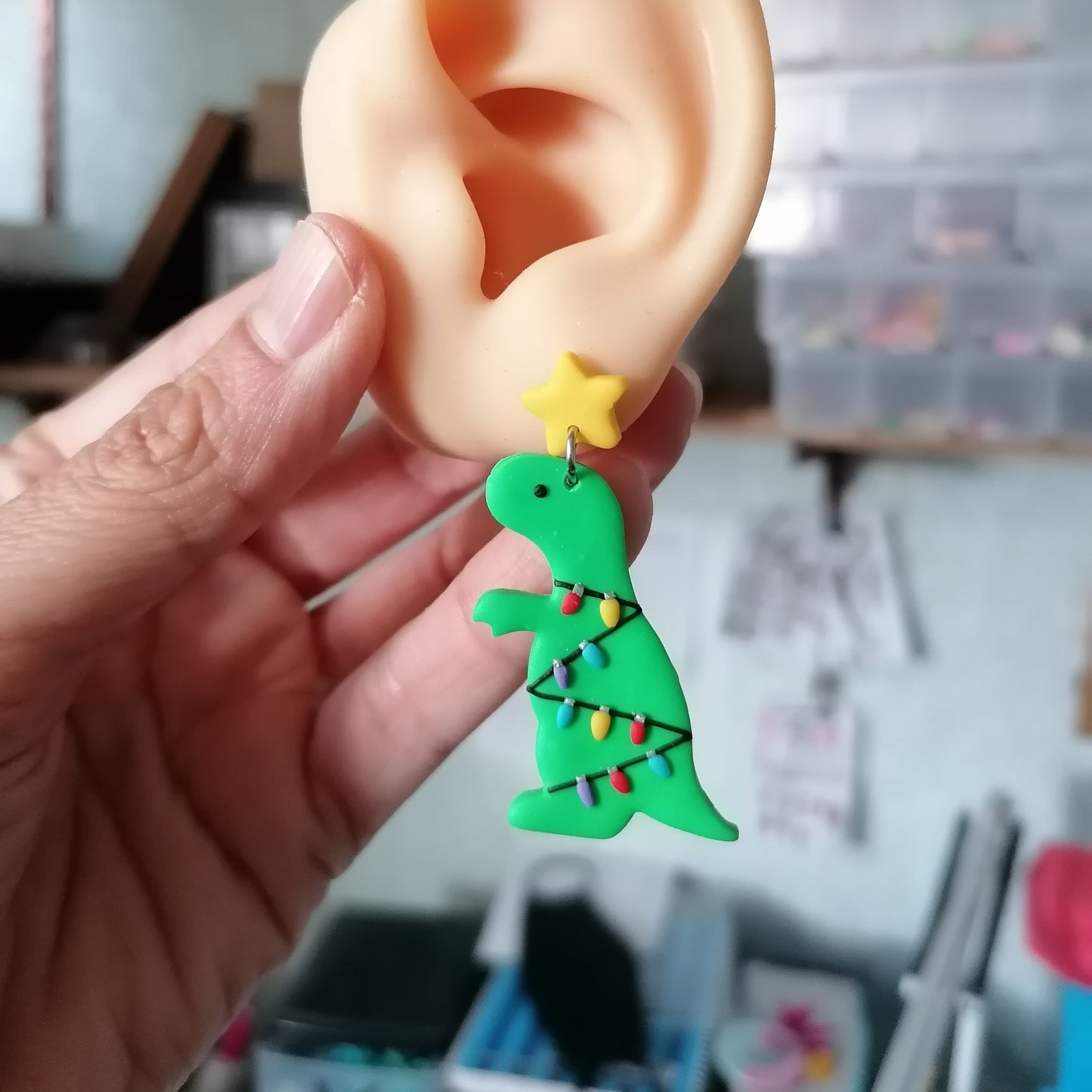 Aretes DinoRex navidad