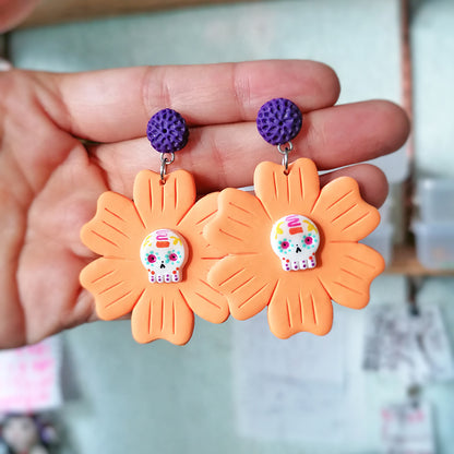 Aretes flor y catrina