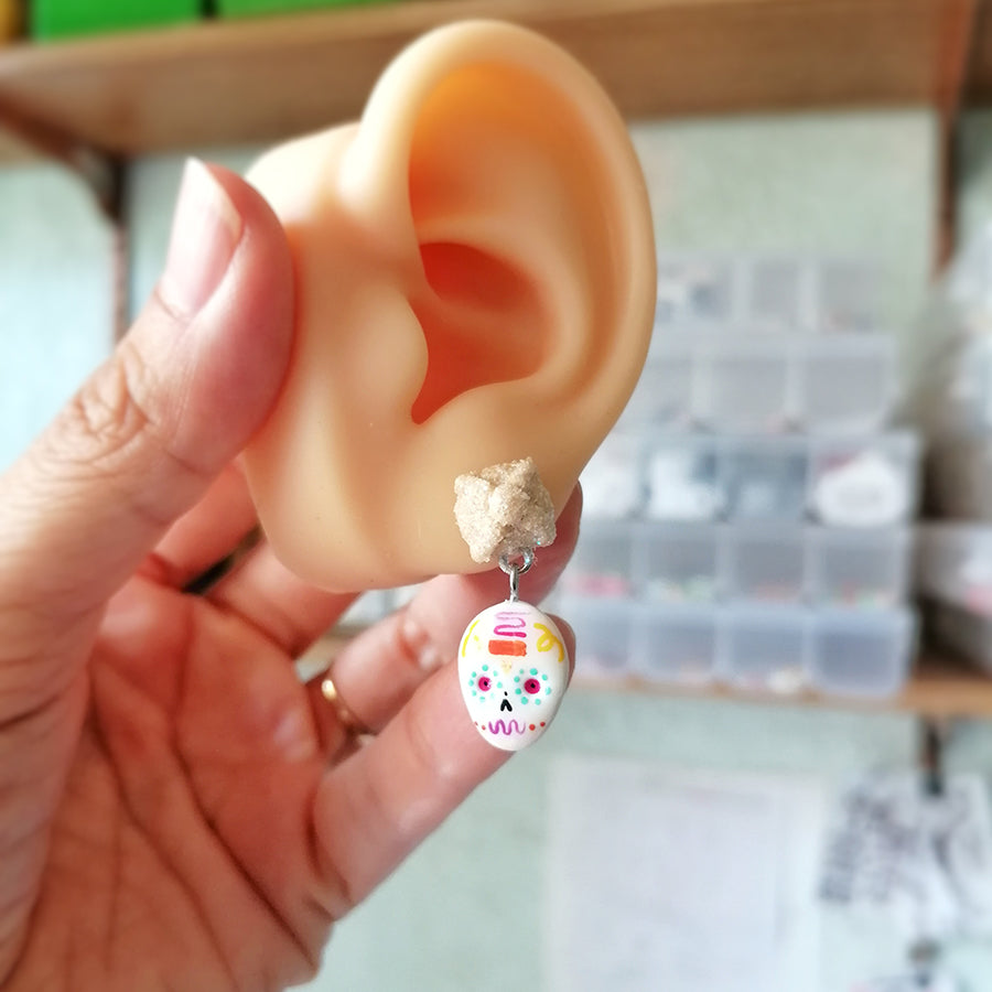 Aretes calavera de azúcar y pan de muerto