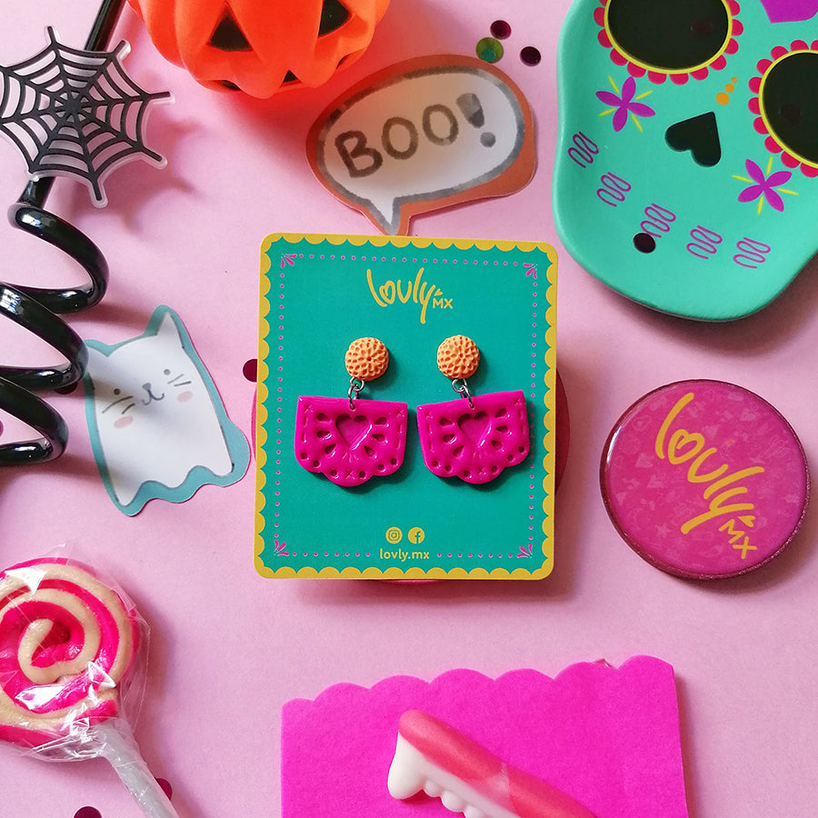 Aretes papel picado rosa