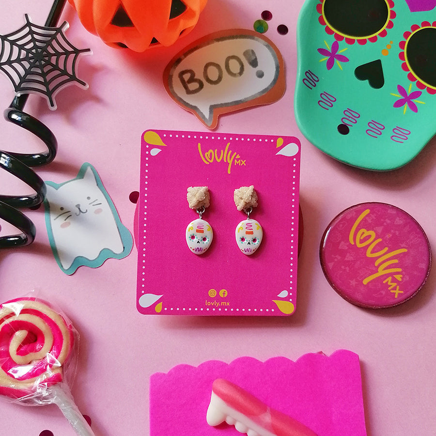 Aretes calavera de azúcar y pan de muerto
