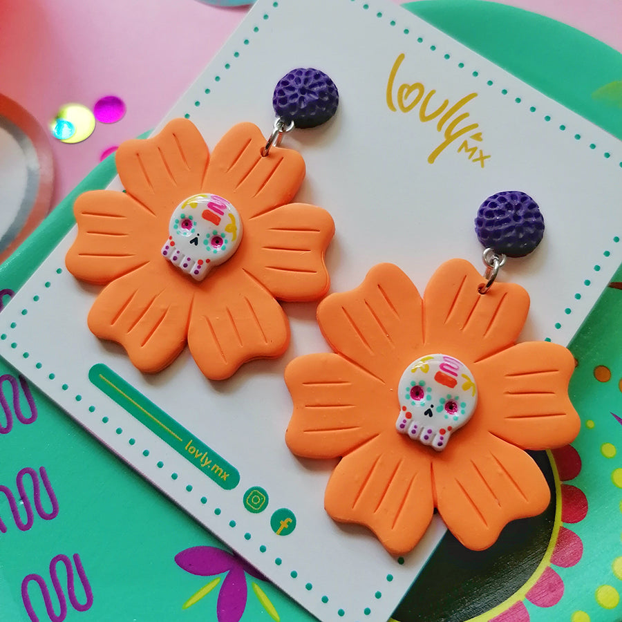 Aretes flor y catrina
