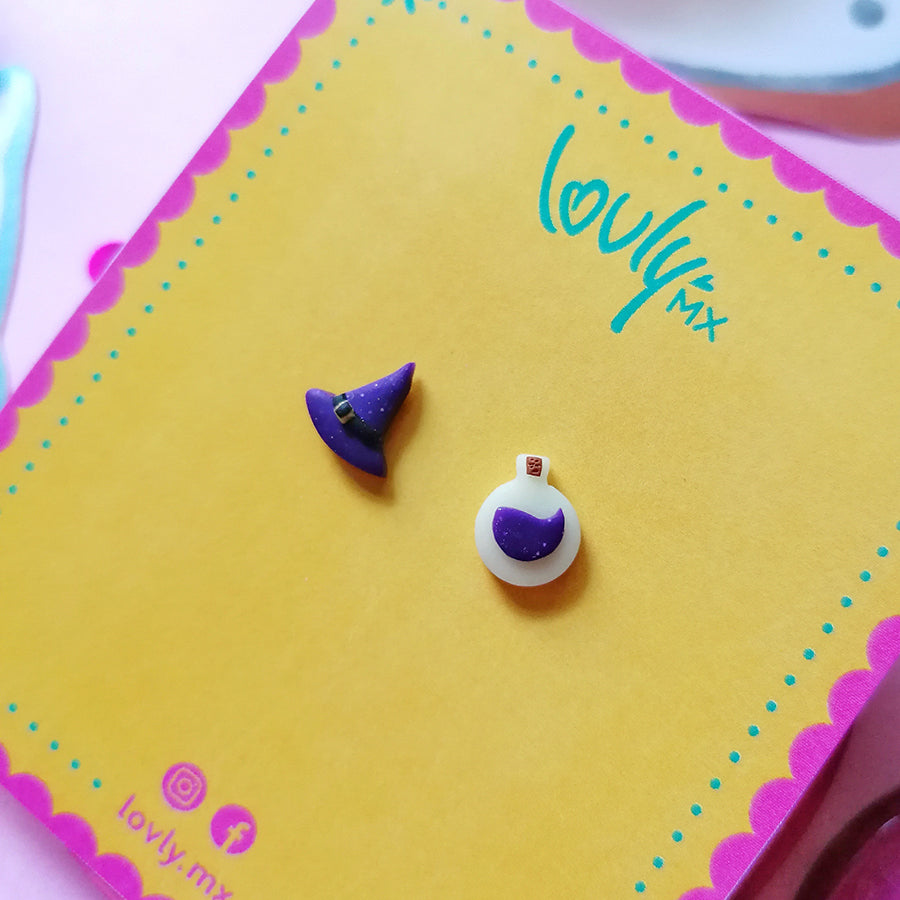 Aretes mini sombrero y poción