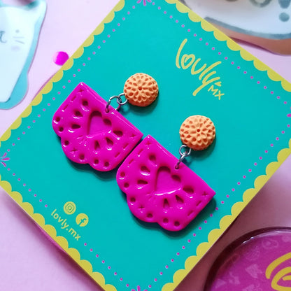 Aretes papel picado rosa