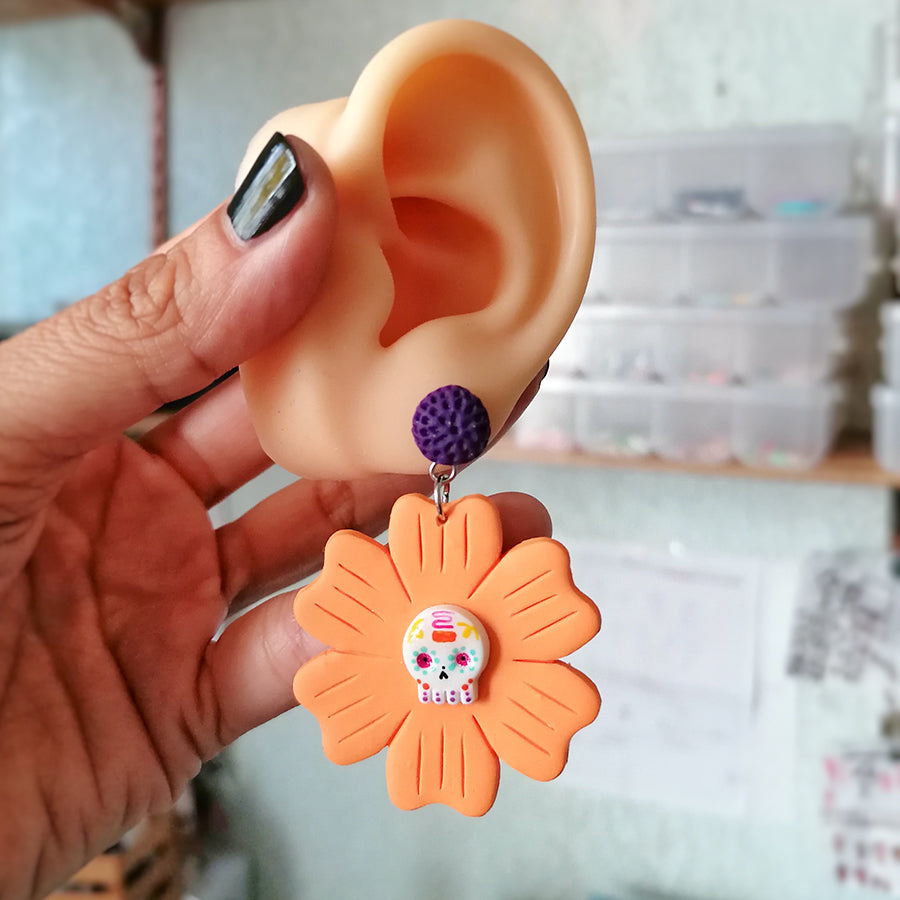 Aretes flor y catrina