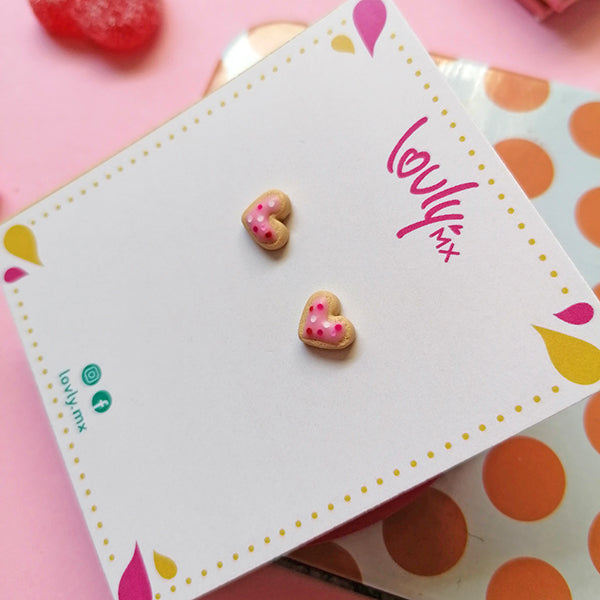 Aretes galletas corazón fresa