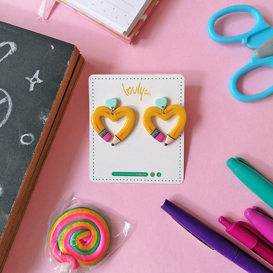 Aretes Lápiz corazón amarillo