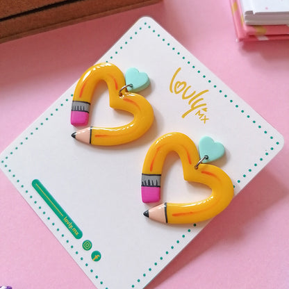 Aretes Lápiz corazón amarillo