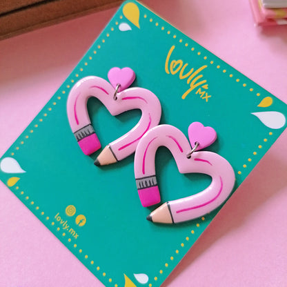 Aretes Lápiz corazón rosa