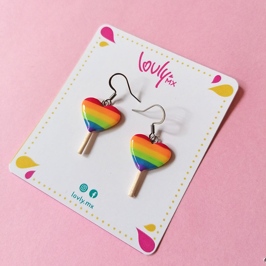 Aretes paleta de corazon rainbow