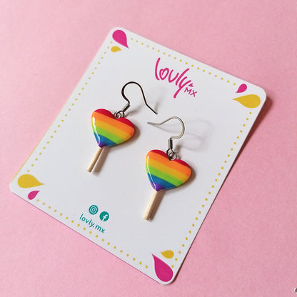 Aretes paleta de corazon rainbow