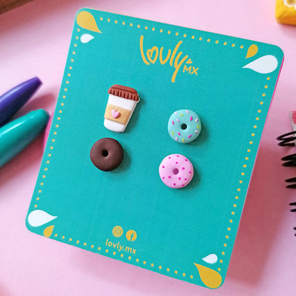 Set de aretes café y donas
