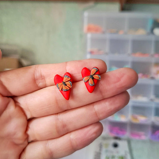 Aretes corazon mariposa monarca