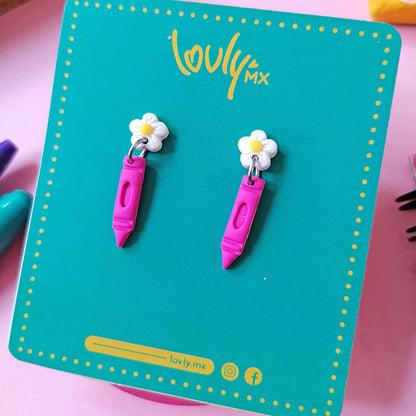 Aretes crayola rosa