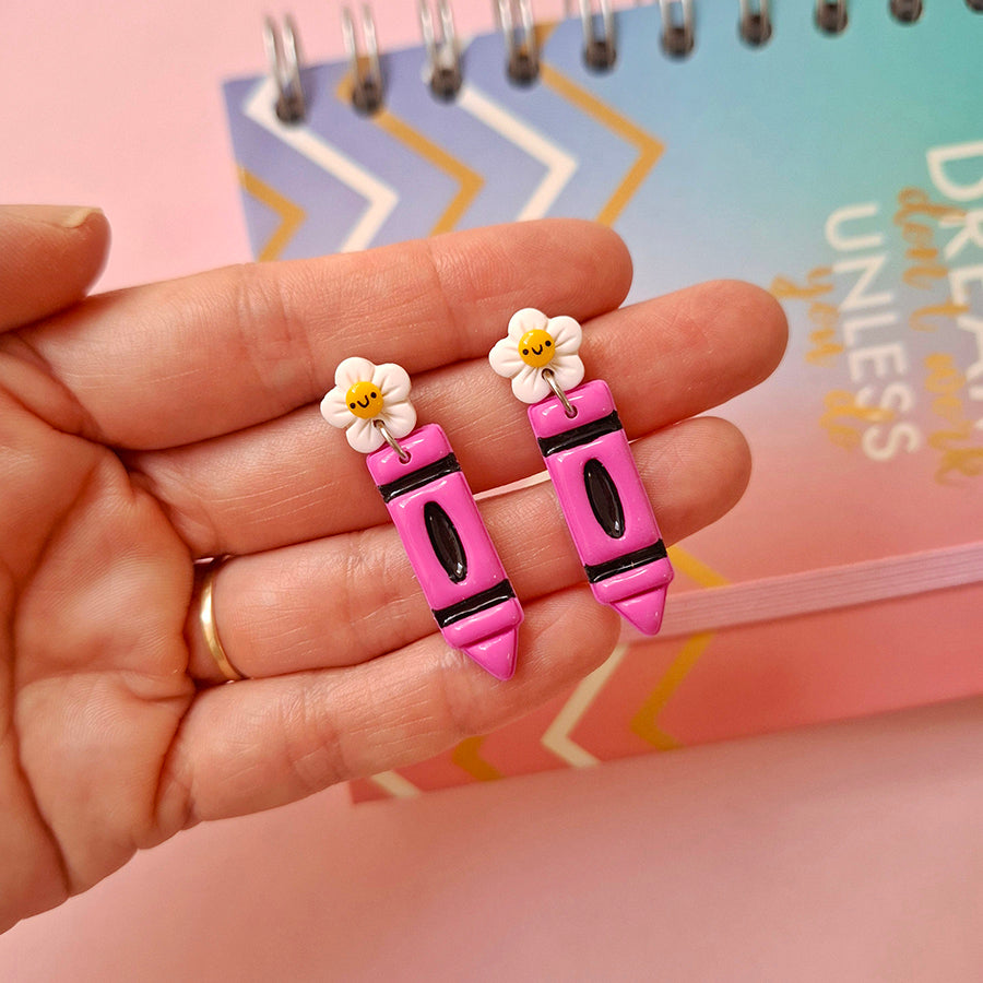 Aretes crayola rosa