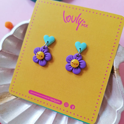 Aretes flores moradas