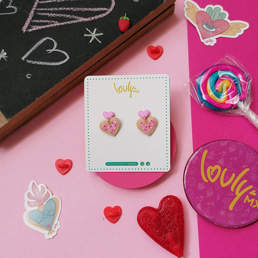 Aretes galletas corazón de fresa