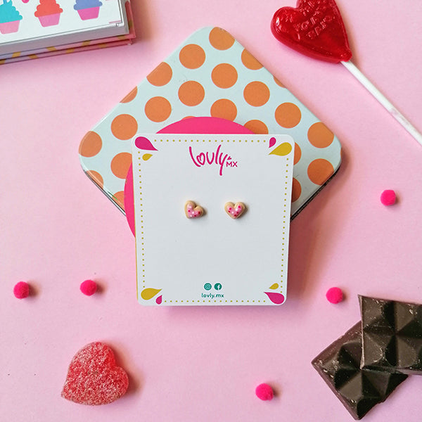 Aretes galletas corazón fresa
