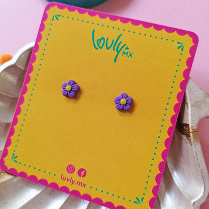 Aretes mini flores moradas