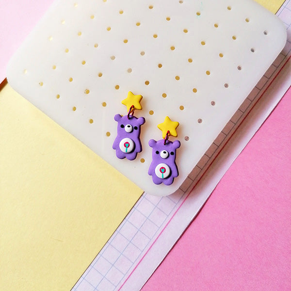 Aretes ositos largos morados