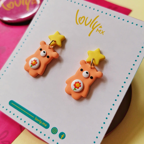 Aretes ositos largos naranjas