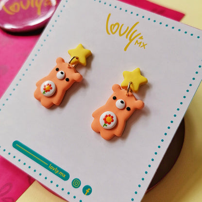Aretes ositos largos naranjas