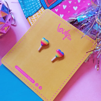 Aretes mini paletas corazón rainbow