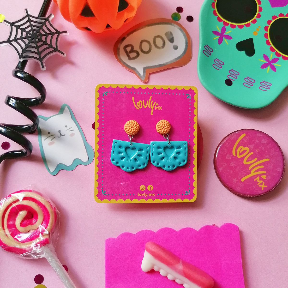 Aretes papel picado turquesa