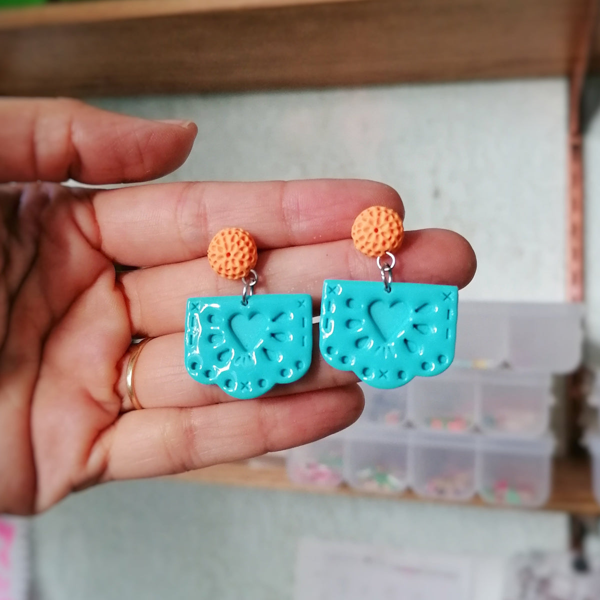 Aretes papel picado turquesa