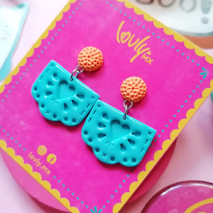 Aretes papel picado turquesa