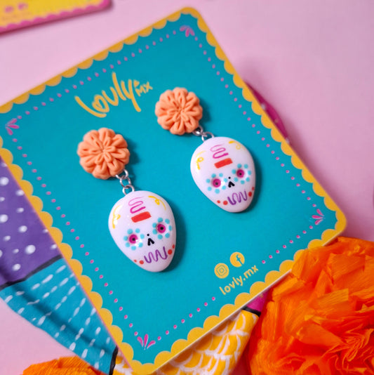 Aretes Calavera de azúcar con flor