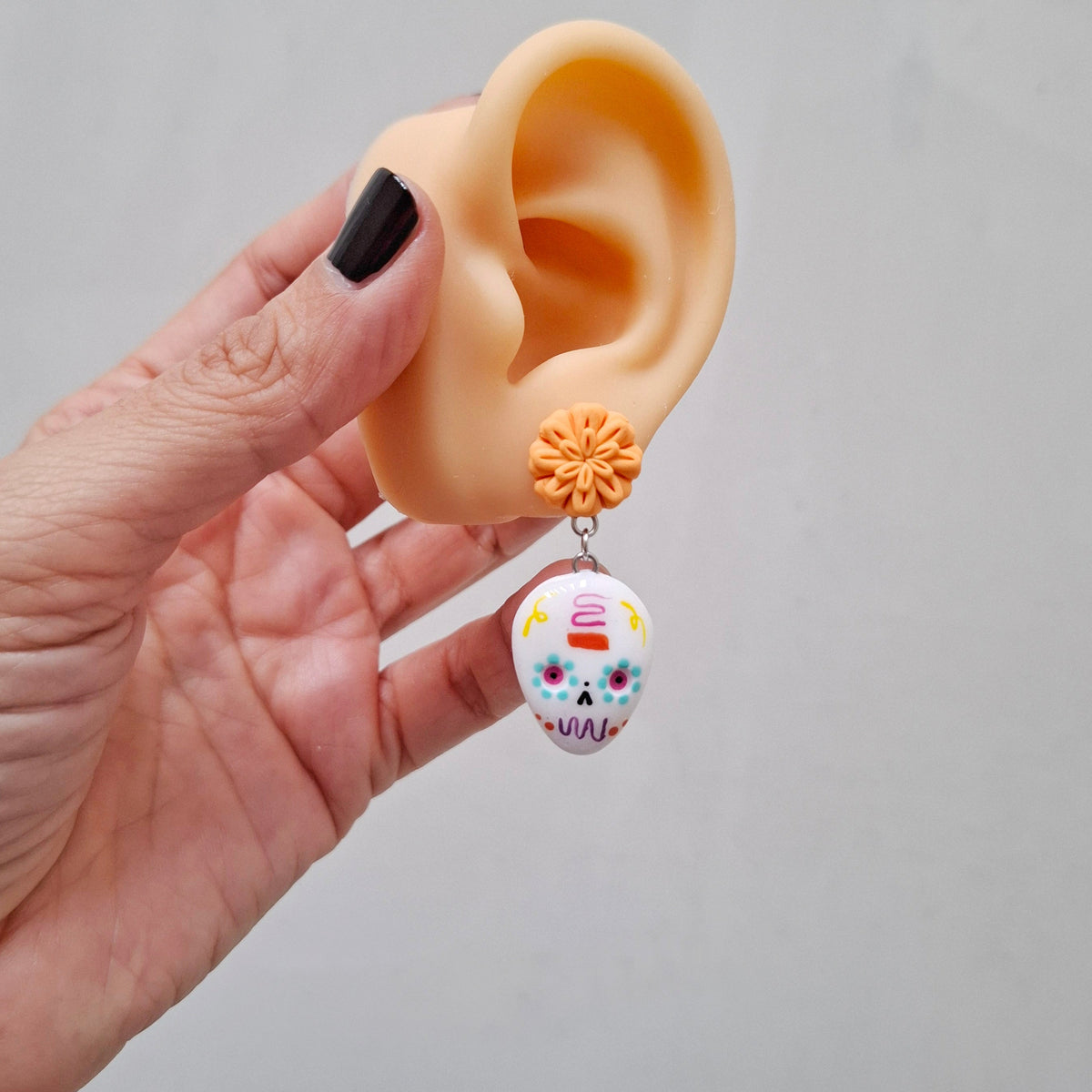 Aretes Calavera de azúcar con flor