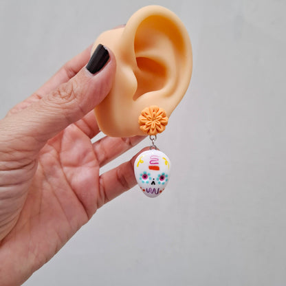 Aretes Calavera de azúcar con flor