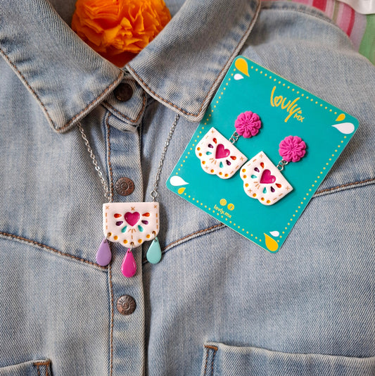 Set papel picado fiesta (aretes y collar)